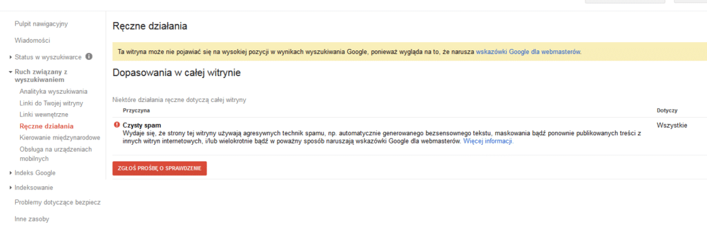 Działania ręczne Google typu „czysty spam” 