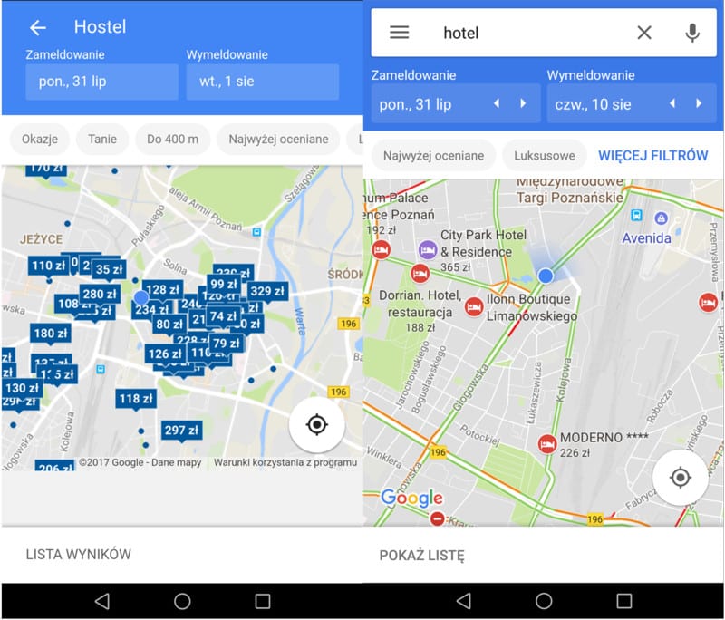 Google Hotel Ads - wersja mobilna