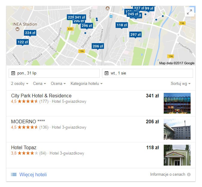 Google Hotel Ads - wyniki wyszukiwania organicznego