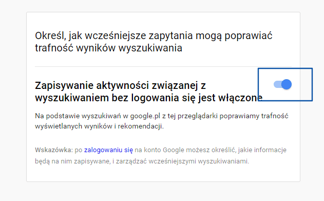 Zapisywanie aktywności na koncie Google