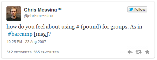 Chris Messina - Tweet z zapytaniem o hashtagi