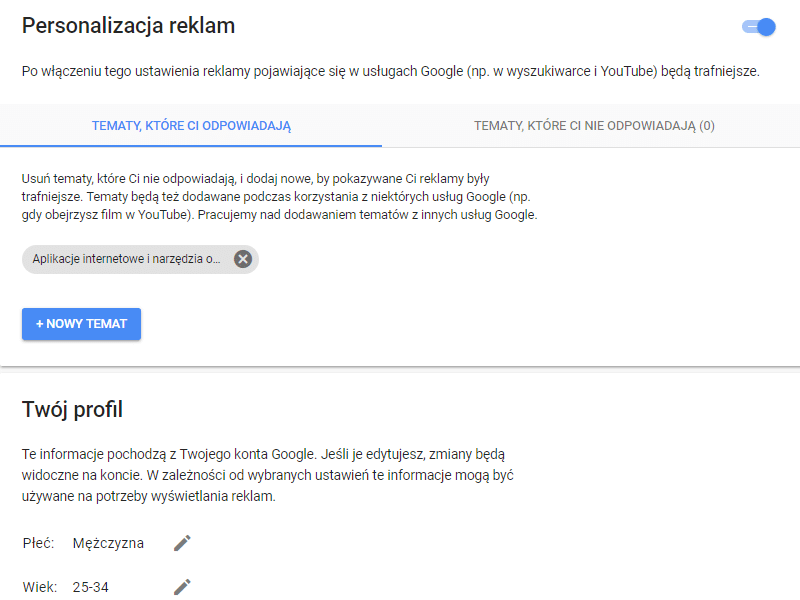 Personalizacja reklam Google