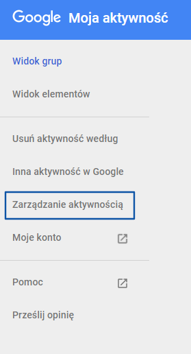 Zarządzanie aktywnością konta Google