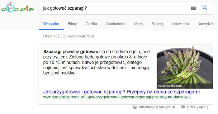 Odpowiedź w Google na pytanie: jak ugotować szparagi?