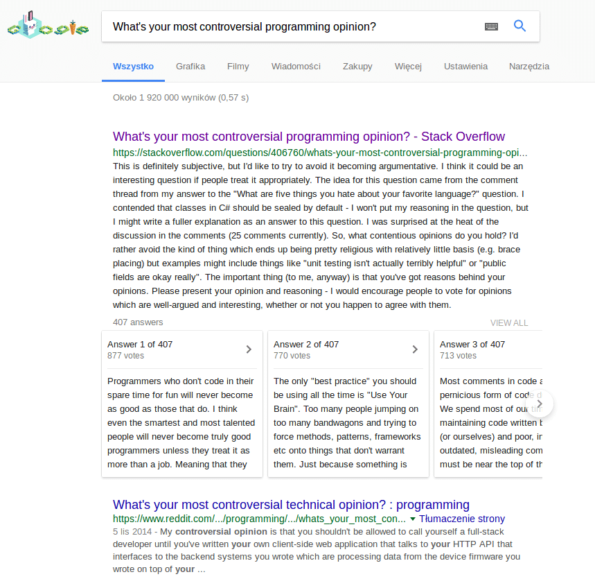Rozszerzona odpowiedź na pytanie zadane w Google