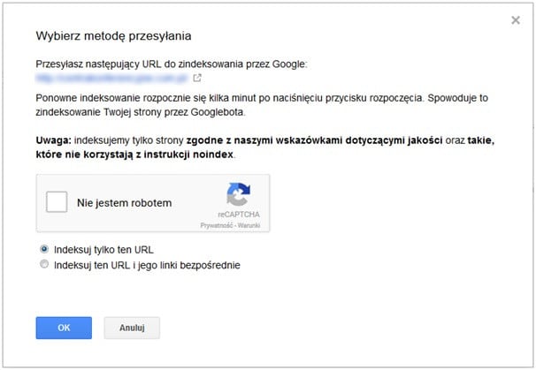 Przesyłanie adresów w Google Search Console