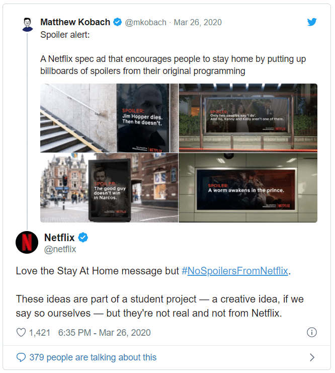 Netflix - post na Twitterze w czasach koronawirusa