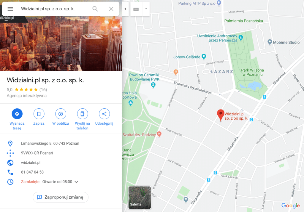 Wizytówka Widzialni.pl w Mapach Google