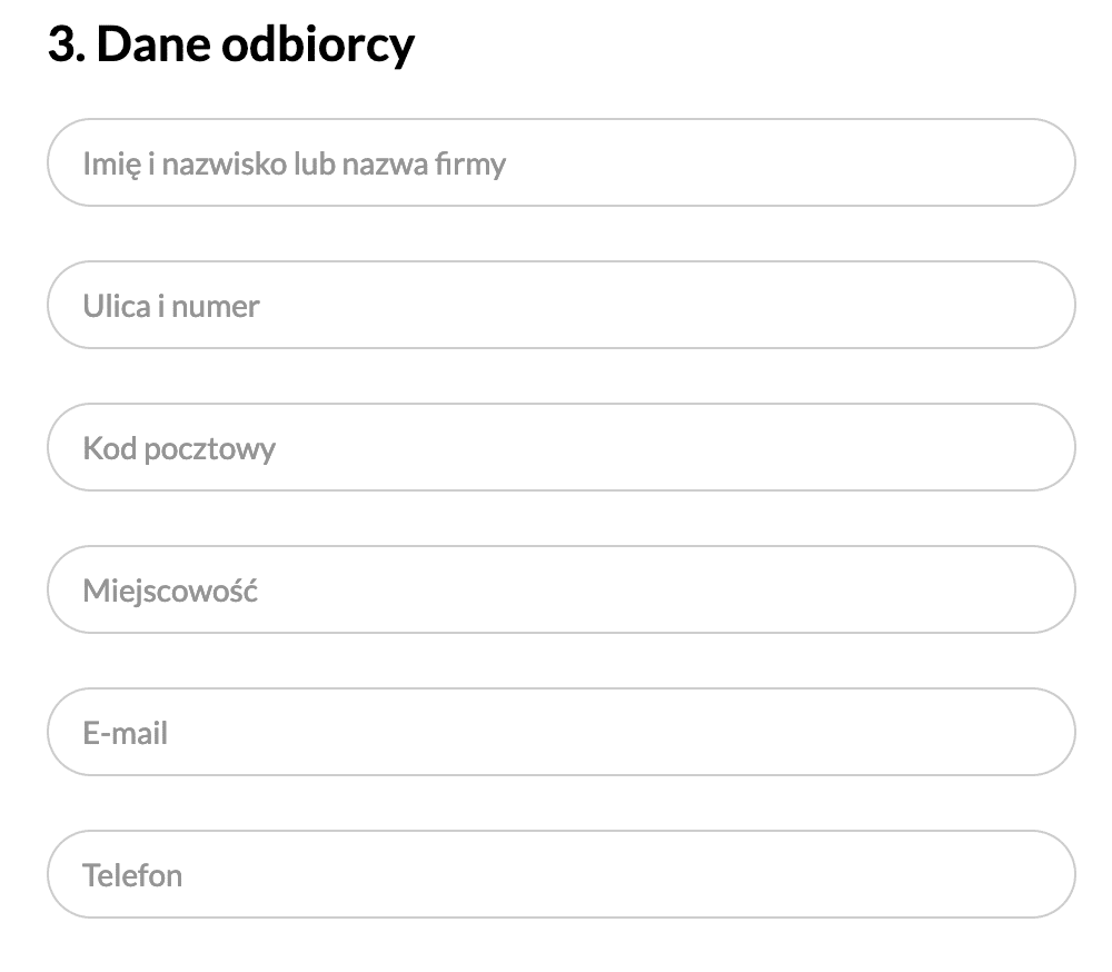 Przykład minimalistycznego formularza zamówienia na stronie x-kom.pl
